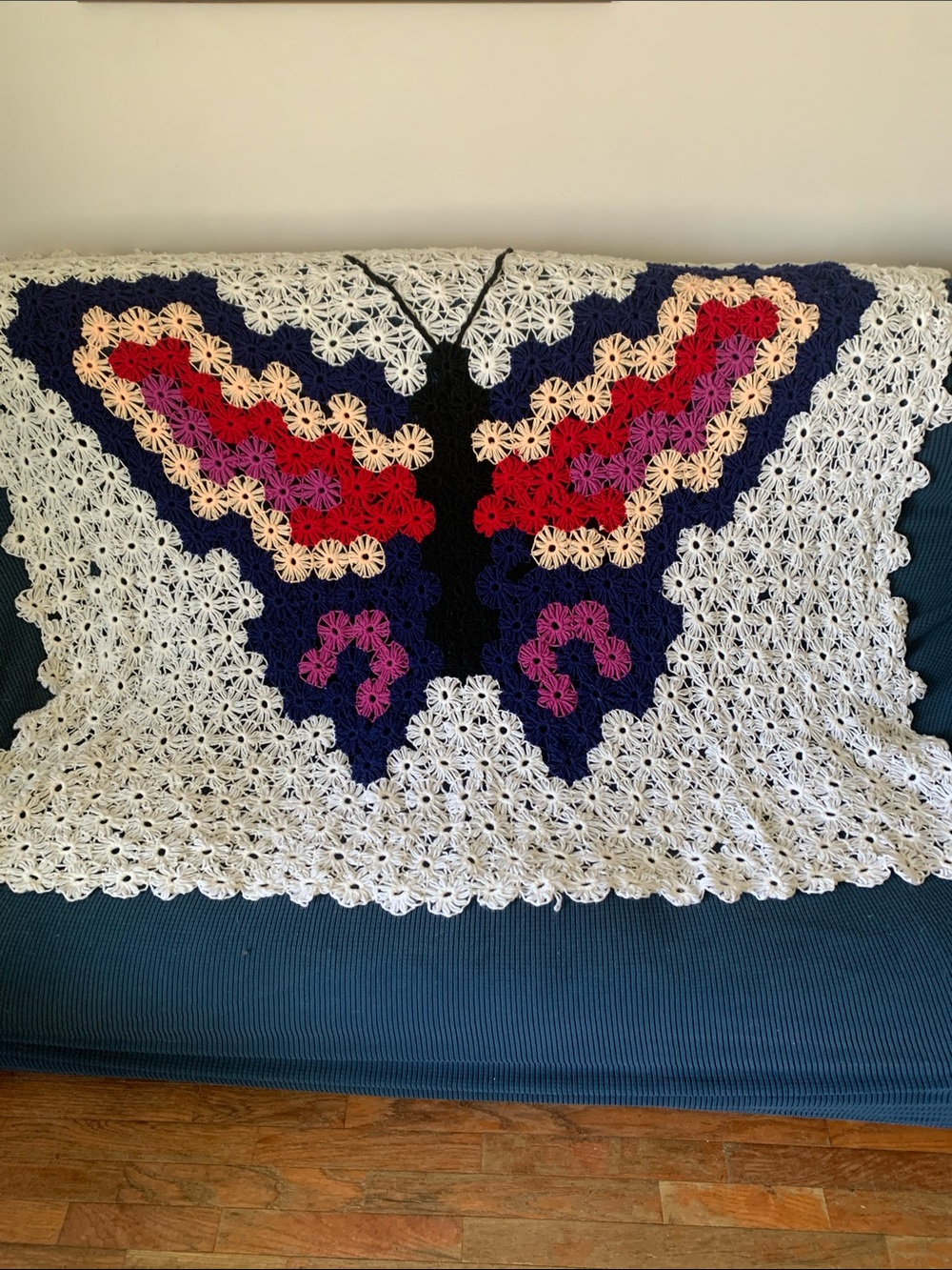 Handmade Butterfly Crochet Throw - White, Navy, Black, Pink, Red